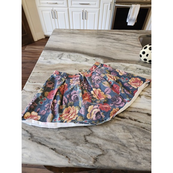 Sunny Girl Floral Pleated Skirt Women's Medium Blue Pink Roses - Picture 6 of 9